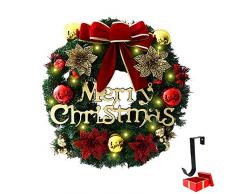 Morbuy Couronne Décoration de Noël Lumineuse,avec Intérieur LED a Pile 8 Effet Lumière Guirlande de Sapin Noël Couronne de Fleurs pour Votre Porte Cheminee Mur ou Fenêtre (50cm,Bowknot)