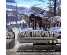 Papier Peint Photo Montagne de neige, loups 3D Peinture Murale Intissé Moderne - Poster Geant pour Chambre Salon Cuisine Salle de bain Décoration 140CMx100CM