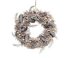 Shatchi Grande couronne de Noël faite à la main avec des boules de coton véritable, pommes de pin, décoration de porte, vert 50 cm