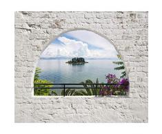 decomonkey | Papier peint intissé Naturee Paysage 400x280 cm Trompe l oeil | Déco Mural Tableaux Muraux Photo Mur de Pierre Fenetre Mer Île