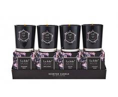 Bougies Parfumées Bougies Coffret Cadeau Lot de 4 en Cire Naturelle Coco Basilic Rose Framboise pour La Saint-Valentin Noël Fête Bougies en Verre Floral Fruitée 80 Heures