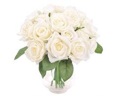 Famibay 2Pcs Roses Fleurs Artificielles (1-Blanc, 2 Bouquet)