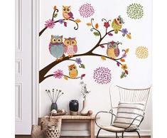 decalmile Stickers Muraux Chouette Arbres Branche Autocollant Mural Fleurs Décoration Murale Chambre Bébé Pépinière Enfant
