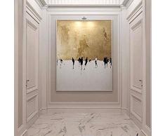 Orlco Art Peinture à l’huile abstraite peinte à la main, de haute qualité, peinture à lhuile sur toile, couleurs or et blanc, pour salon, 80 x 120 cm