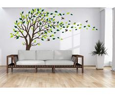Maffent Sticker mural en vinyle Motif arbre soufflant dans le vent, tissu, marron foncé, L