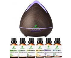 BePureWell 400ml Diffuseur dHuiles Essentielles & 6 Top Huiles Essentielles,Humidificateur Ultrasonique Diffuseur Aromatherapie Humidificateur dHuiles Essentielles
