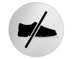 OFFORM Plaque de porte en acier inox brossé, pictogramme "Chaussures interdits" Ø 100 mm No.7712