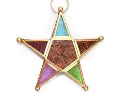 Support lumière en verre coloré style marocain en forme détoile intérieure/extérieure vent suspendu photophore décoration la maison(Multicolore)
