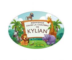 Sticker De Porte Personnalisable avec Le Prénom de Votre Enfant - Univers Jungle - Dimensions 15 x 10 cm - Adhésif