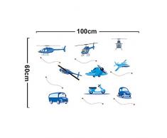 ufengke® Bande Dessinée Voitures D'Avion Moto Stickers Muraux, La Chambre des Enfants Pépinière Autocollants Amovibles