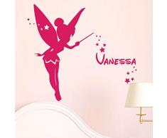 Stickers Prénom Personnalisé | Sticker Autocollant Fée - Décoration Murale Chambre Enfant | 2 Planches de 40 x 25 cm – Fushia