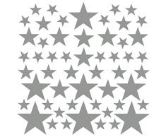 PREMYO Set de 54 Stickers Muraux Enfants Étoiles - Autocollants Décoration Murale Chambre Bébé - Facile à Poser Gris
