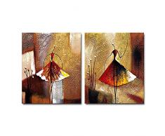 Wieco Art Peinture abstraite à lhuile sur toile Prête à accrocher pour décoration de la maison Motif diptyque représentant des danseurs de ballet