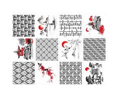 Planche de 12 Stickers Carrelage - Carreaux de Ciment - Japanisch - Dimensions dun Sticker : 10 x 10 cm