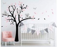 AIYANG Koala Arbre Enfant Stickers Muraux Pépinière Mur Autocollants Mignon Oiseaux Koalas Mur Art Bébé Stickers Décoration de Chambre Bébé (Noir,Rose)