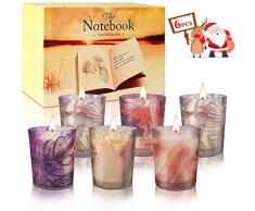 Albrillo Bougies Parfumées 6 Pièces, Cadeau Parfait pour Anniversaire, Noël, Mariage, Fait de la Cire de Soja Naturelle et Huile Essentielle, 6 * 100G 145 Heures