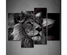 Noir Et Blanc Gris Lion Tête Portrait Peinture Murale dart limage imprimée sur Toile Animal Photos dœuvres dart pour Le Bureau à Domicile Décoration Moderne