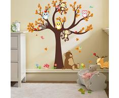 Ufengke® Dessin Animé Forêt Animaux Hibou Singe Ours Arbre Stickers Muraux,La Chambre Des Enfants Pépinière Autocollants Amovibles