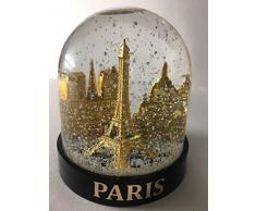 VIANAYA Boule de Neige Tour Eiffel et Autres Monuments de Paris - Taille Moyenne 10CM - Socle Noir en Plastique de qualité - Boule avec des Monuments dorés - Neige Blanche Classique - Made in France