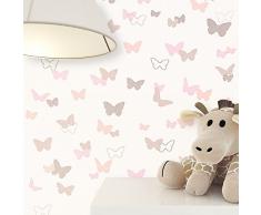 NEWROOM Papier peint enfants beige papillons enfants intissé Rose Mignon