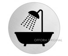 OFFORM Plaque de porte en acier inox brossé, pictogramme Bain / Douche, Ø 75 mm No.39061