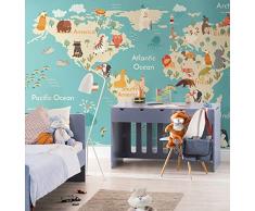 Original Animal Carte Du Monde 3d Dessin Animé Murale Papier Peint pour Enfant Chambre de Bébé Jardin denfants 3d Dessin Animé-200X140CM