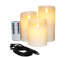 Bougies Électriques sans Flamme Avec Batterie Rechargeable Extra Brillant Ivoire Cire Réelle Piliers LED Vacillant Avec Télécommande à 10 Touches