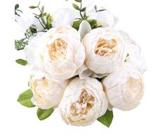 StarLifey Bouquet de Fleurs Artificielles de Pivoine Fleurs en Soie Décoration de Maison (Blanc)