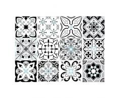 Planche de 12 Stickers Carrelage - Carreaux de Ciment - Greyblue - Dimensions dun Sticker : 10 x 10 cm