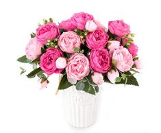 XONOR 4 Bouquets de Fleurs artificielles en Soie Pivoine Artificielle Fausse Fleur glorieuse pour la décoration de Maison Nuptiale de Noce, 5 fourchettes, 9 têtes