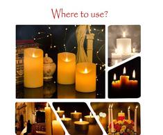 Bougies LED,Bougies Sans Flamme.Lot de 5 (10,12 .8,15.2 cm,Ivoire),En Véritable Cire. Avec Vacillement des Flammes Très Réaliste, Télécommande Avec 10 Menus De Fonction, Minuterie de 24 Heures