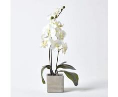Homescapes - Orchidée artificielle blanche en pot céramique effet pierre - 57 cm