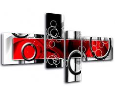 DECLINA, Décoration Murale Tableau, Tableau Deco Home, Tableau Deco Murale Salon, Tableau Toile Design Abstrait déco Anneaux 130x65 cm Rouge