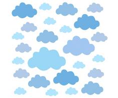 PREMYO 25 Stickers Muraux Enfants Nuages - Autocollants Décoration Murale Chambre Bébé - Facile à Poser Blue Pastel