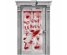 Amakando Décoration de Porte Horreur fête des Zombies Déco Halloween Porte ensanglantée déco Porte Matériel Party dhorreur équipement des fêtes horrifique Rideau de Porte Autocollant à Theme asile