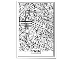 Panorama Poster Carte de Paris 21 x 30 cm - Imprimée sur Poster de Grande qualité - Poster Ville Noir et Blanc - Tableau Moderne pour la Maison - Décoration Murale - Affiche Vintage