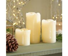 Festive Lights Bougies LED Flamme Vacillante Lot de 3 Bougies Pilier en Cire Véritable Effet Fondu Éclairage Ultra Réaliste pour Décoration Intérieure (Piles Incluses)