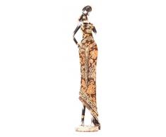 GEMME Statuette Femme Africaine en Robe Tissu, Hauteur 37 cm