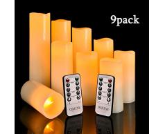 OSHINE bougie led, bougies led telecommandeΦ 2.2.IN x (H456789) Set de 9 pilules de cire réelles non en plastique avec minuterie de commande(9, Ivoire)