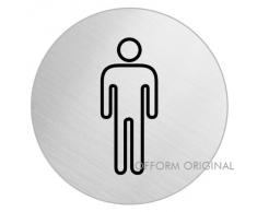 OFFORM Plaque de porte en acier inox brossé, pictogramme "Toilettes Hommes", Ø 100 mm No.7530