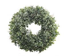 HUAESIN Couronne de Artificielle Feuilles Vertes Couronne de Porte Avant Guirlande de Buis Artificielle Feuillage pour Porte Fenêtre Mur Noël Décoration Ø 47 cm
