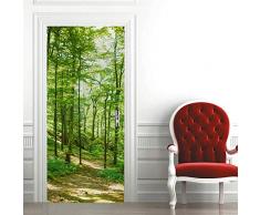 ZDDBD 3D Stickers Porte Interieure Trompe loeil Poster Mural Effet Décoration Forêt Verte À Flanc De Colline Salon Cuisine Chambre Salle De Bain Papier Peint 90 * 200Cm