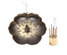 EQLEF Porte-encens Lotus Vintage Attrape-Cendres avec 9 Trous Bronze Bronze Bronze pour bâtonnets, bobines et cônes