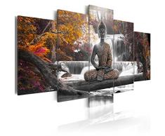 murando - Impression sur toile - 200x100 cm cm - 5 pieces - Image sur toile - Images - Photo - Tableau - motif moderne - Décoration - tendu sur chassis - Bouddha paysage naturee cascade arbre Foret Rose Orange c-A-0021-b-p