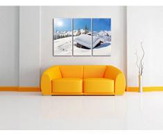 Refuges de montagne dans les Alpes enneigées 3-piece Canvas Art 120x80 image on canvas, XXL huge Pictures completely framed with stretcher, Art print on wall picture with frame, gänstiger as a painting or an oil painting, not a poster or banner