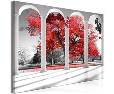 murando Impression sur Toile intissee Fenêtre 120x80 cm 1 Partie Tableau Tableaux Decoration Murale Photo Image Artistique Photographie Graphique Nature Arbre Rouge Gris c-C-0358-b-a