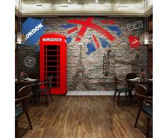 Papier Peint Photo Cabine Téléphonique Rouge, Bâtiment De Londres 3D Mural Poster Intissé Moderne Autocollant Mural Stickers Muraux pour Salon Chambre Bureau Couloir Décor Mural 140CMx100CM