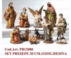 Idée pour Noël. Crèche de Noël composée de 11 santons en résine décorée pour crèche Cm. 19,5