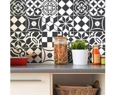 24 Stickers adhésifs carrelages | Sticker Autocollant Carrelage - Mosaïque carrelage mural salle de bain et cuisine | Carrelage adhésif - noir et blanc - 10 x 10 cm - 24 pièces