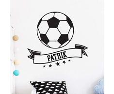 Stickers Prénom personnalisé | Sticker Autocollant Ballon de Foot - Décoration Murale Chambre Enfant | 2 Planches de 50 x 55 cm et 60 x 25 cm - Noir
